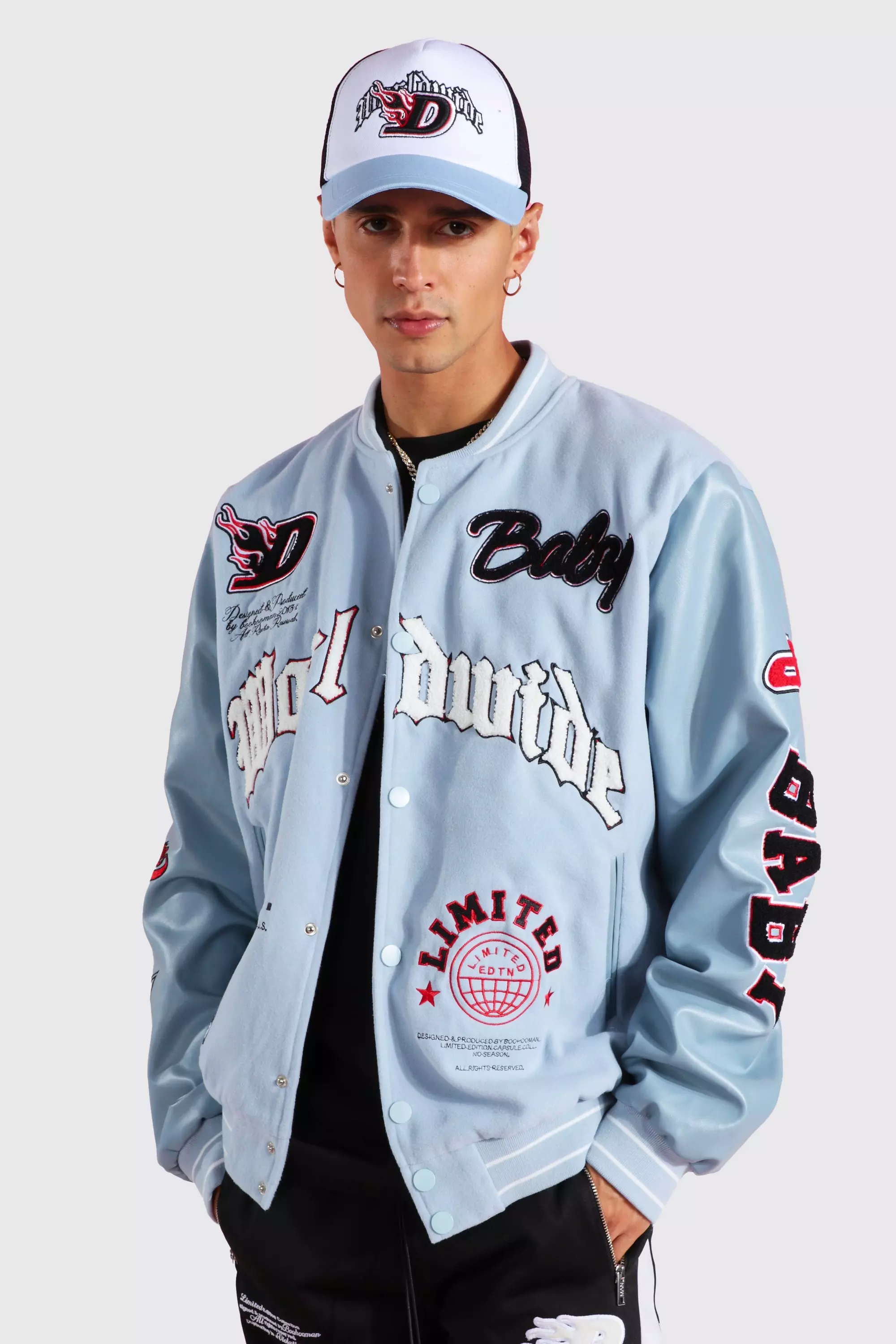 Worldwide Varsity Bomber | boohooMAN USA